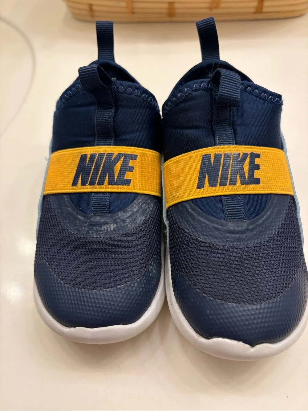 Nike Navy and Yellow Elastic Strap Kids Slip-On Sneakers